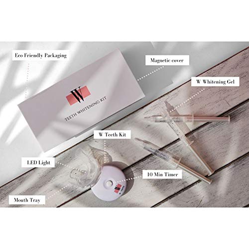 Image of W Brands Teeth Whitening Kit with LED Light, 3 Syringes of 3 ml Professional 35% Carbamide Peroxide Tooth Whitener Gel, Bright White Smile Home Dental System with Mouth Tray, Whiting Guide and Case