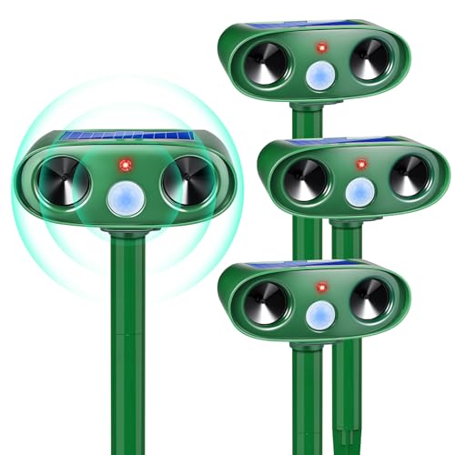 2026 Ultrasonic Solar Animal Repellent Outdoor Motion Activated Cat Repellent Outdoor Waterproof for Yard & Garden, Effective Rabbit Deer Raccoon Squirrel Coyote Deterrent Device 4 Pack