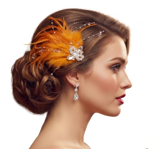 NCMY Roaring 1920s Art Deco Feather Headpiece | Gatsby Women’s Hair Accessory, Vintage Fashion Headpiece, Perfect for Tea Parties, Cocktail Parties, Weddings, and Various Occasions.(Gold)