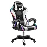 Gaming-Stuhl mit Massage-Lendenwirbelstütze, ergonomisches Design, Bluetooth-Lautsprecher, bunte LED-Lichter, höhenverstellbar, robuster Bürostuhl