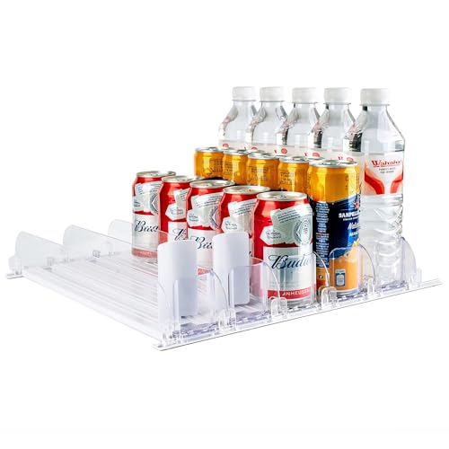 Rixordd Automatic Soda Can Dispenser for Refrigerator – 5-Row Drink Organizer Holds 25 Cans, Spring-Loaded Pusher, Fits 12oz/16oz/20oz Bottles, No-Tool Assembly