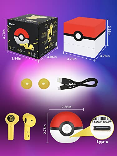 Anime Stuff Pokeball Pokemon Headphones - Pokemon Ball - Pokémon Bluetooth Wireless Earbuds With Elf Ball Charging Box - Wireless Earbuds For Kids - Kids Airpods - Earpods For Kids - Toys - Pikachu #TOP6