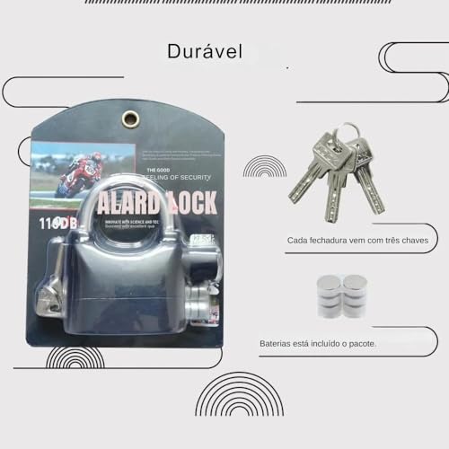 Cadeado Alarme Sirene Anti Furto 110dba Trava Moto CasaPortão Cor Preto (Curto)