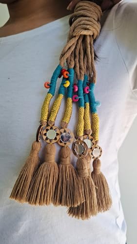 Image of Zippy Flora Handmade Boho Parandi / Paranda Traditional Hair Accessory for Women & Girls | Ethnic Braided Hair Tassels, Choti Hair Extension, Decorative Braid Jewelry for Festive & Wedding Hairstyles (Neelima Dark Beige)