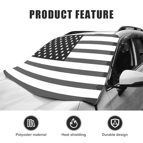 Image of 1 PC American Flag Car Windshield Snow Cover, 66.9In x 47.2In Durable Oxford Vehicle Front Window Winter Protection, Universal Foldable Waterproof Accessories for SUVs Trucks Cars (Black)
