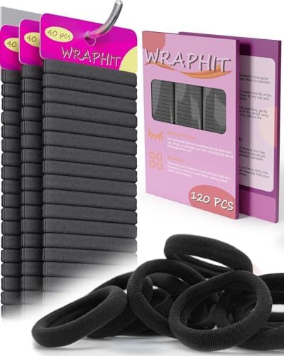 120pc Hair Ties No Damage Snag Free for Thick Hair, Seamless No Pull Elastic Ponytail Holders for Women Girls（Black）