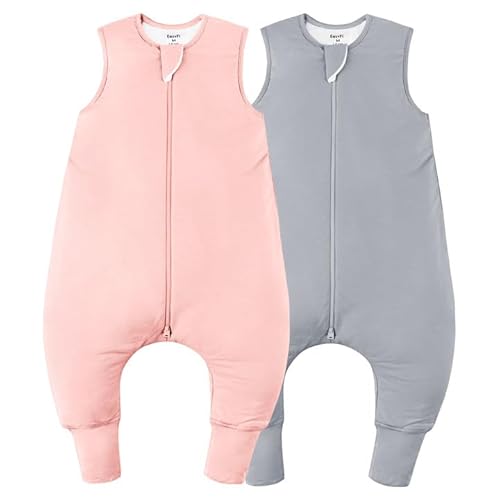 Rayon Bamboo Sleep Sack 24-36 Months with Feet, 0.5 Tog, 2 Pack (Pink & Gray) - EasyFi