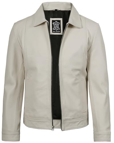 Image of Decrum Vintage Style Mens Leather Jacket - Real Lambskin Classic Shirt Collar Leather Jackets for Men