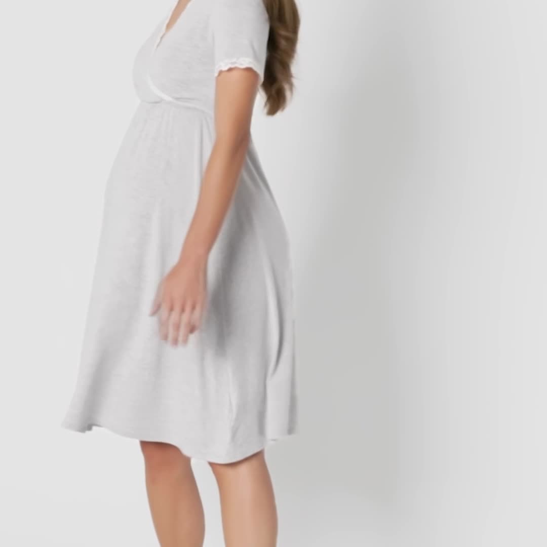 Vêtement Post-accouchement Chemise De Nuit Maternité Premamy - Ouverture Facile Allaitement, 100% Coton Doux Cotton Jersey Ouvert Allaitement