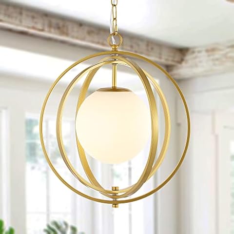 BAODEN Gold Orb Chandelier 1 Light Globe Pendant Light Fixtures with White Globe Glass Lampshade Hanging Ceiling Light for Dining & Living Room, Bedroom, Foyer and Kitchen Island Cover