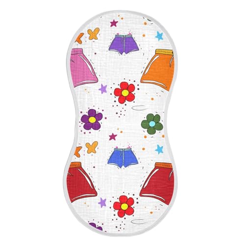 Muslin Burp Cloth for Baby 4PCS Cartoon Floral Summer Shorts Super Absorbent Burping Cloths, Bibs for Newborn Boys Girls3