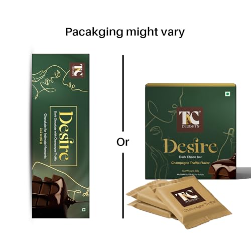 Image of TAC Delights Desire Chocolate in Champagne Truffle flavour for intimate moments for Couples (1 box) - Premium Dark Chocolate bar to improve mood and connection - For men and women