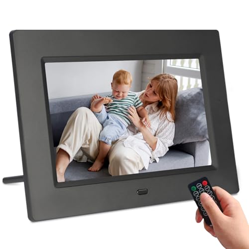 TSITSC 7 Zoll Elektronischer Bilderrahmen, 1024 * 600 IPS-Bildschirm Digitaler Bilderrahmen Kalender/Uhrfunktion/Musik/Foto-/Videoplayer mit Fernbedienung, unterstützt USB/SD-Karte