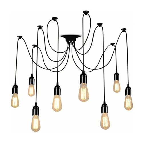 Lampadario moderno rustico a 8 luci nero, design fai da te, lampadario da soffitto per soggiorno in stile fattoria, elegante lampada a sospensione in stile ragno, arredamento classico per la casa