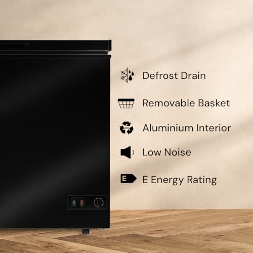 SIA CHF100BL Black Chest Freezer with Removable Wire Basket, 80L Freestanding Freezer, 48cm Wide, Adjustable Temperature Control, E Rated, 2 Years Parts And Labour Guarantee - Image 5