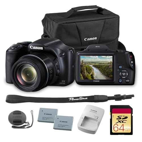 Canon PowerShot SX530 HS Digital Camera | 16MP CMOS Sensor, 50x Optical Zoom & Full HD Video | Superzoom Camera for Travel & Family Photography (9779B001) + NB-6LH Battery + Bag + 64GB Memory Card