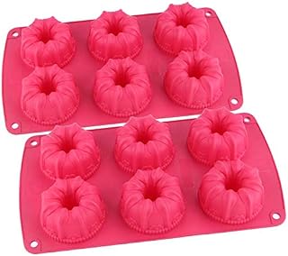 Webake 2 Pcs Mini Ring Cake Tin Silicone Cake Moulds Non-Stick Fluted Tube Cake Pan for Savarin Kugelhopf Baking Tray 6 Cavity