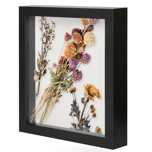 Image of Muzilife 8x10 Shadow Box Picture Frame with Linen Board - Deep Wood & Glass Display Case Ready to Hang Perfect to Display Baby & Sports Memorabilia, Pins, Awards, Medals, Tickets and Photos (Black)