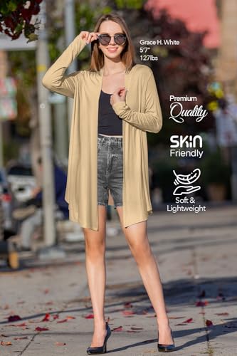 Image of Women's Draped Open Front Casual Long Sleeve Lightweight Office Work Cardigan Sweater