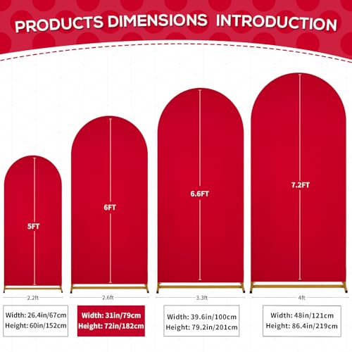 Image of SoarDream Red Spandex Arch Cover 6FT Wedding Arch Backdrop Cover Stretchy Backdrop Chiara Wall Arch Stand Cover for Wedding Birthday Balloon Decorations- Ideal for Balloon Arches