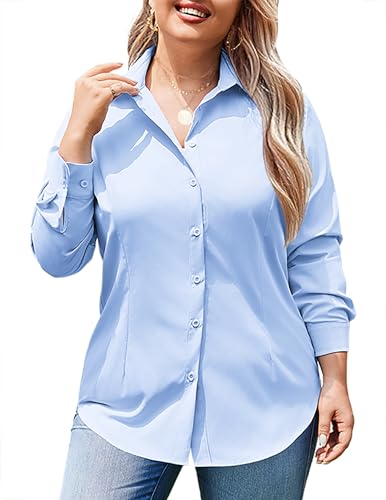 Image of IN'VOLAND Women Plus Size Button Down Shirts Long Sleeve Office Work Blouse