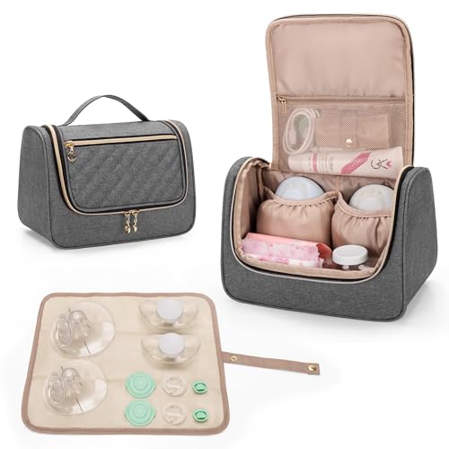 Image of Luxja Wearable Breast Pump Bag (with a Waterproof Mat) Compatible with Momcozy and Elvie Breast Pump, Carrying Case for Wearable Breast Pump and Extra Parts (Patent Pending), Gray