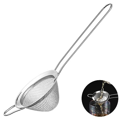 Stainless Steel Fine Mesh Strainer with Handle, Practical Conical Shape Fine Mesh Sieve, Heavy Duty Mini Cocktail Strainer for Cocktails Tea Herbs Coffee & Drinks(silver)