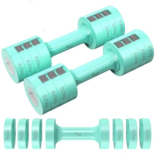 Sportneer Juego de mancuernas ajustables, 2,5 x 2 kg, un par, verde menta