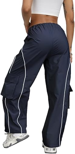 Miniatura 2 de Y2K - Pantalones deportivos de paracaídas para mujer, de tiro bajo, holgados, de pierna ancha, pantalones cargo para mujer