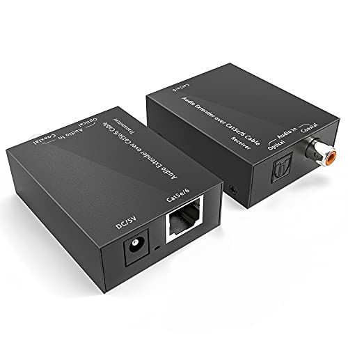 E-SDS Digital Audio Extender Optical Toslink Coaxial Digital Audio Extender Over Cat5e/6 Extender up to 990 feet for Dolby Digital, DTS 5.1, DTS-HD and PCM