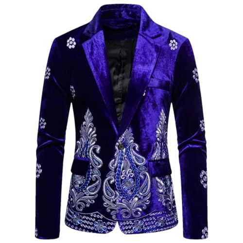 Men Floral Embroidery Wedding Blazer Formal Slim Fit Single Button Mens Party Business Suit Jacket