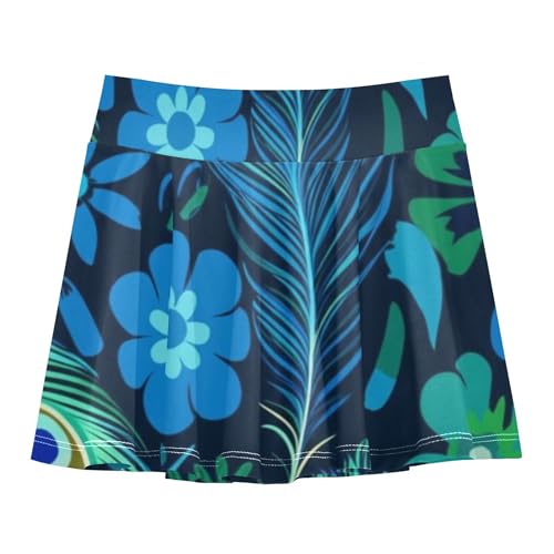 Joisal Tennis Skirts for Kids Blue Green Peacock Feathers Girls Skorts Athletic Shorts Outfit Girl Skort 4t