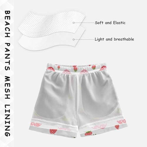 Pigsaly Boys' Swim Board Shorts Green Leaves Strawberry Boy's Swim Trunks Kids Swimwear S4