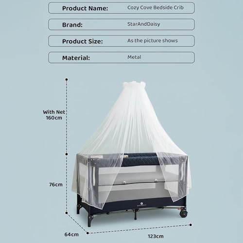 Image of StarAndDaisy Cradle for New Born Baby Cradle /Crib for 0 to 3 Year Baby, Convertible playpen with Wheels, /Bedside Bassinet Storage Basket & Mosquito net Baby Sleeping Cradle (Blue)