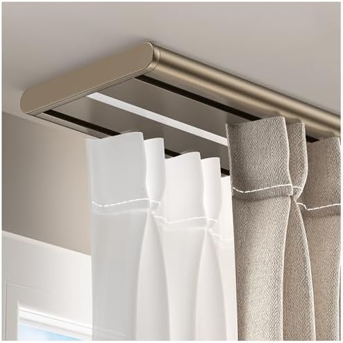 Heavy Duty Double Row Curtain Track 14.8FT Aluminum - Silent Adjustable Ceiling Mount for Room Dividers & Curtains, 70-600cm Sliding Rail Set, Durable & Quiet Operation