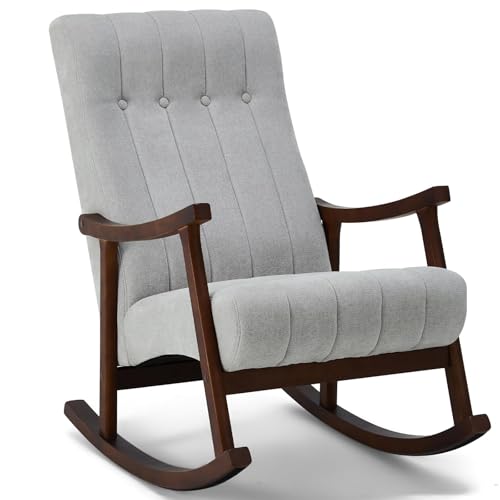 AVAWING Upholstered Rocking Chair with Fabric Padded Seat, Comfortable Rocker