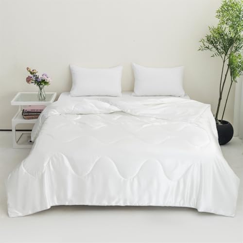 Highdi Colcha Acolchada Microfibra Extra, Satén de Color Sólido Colcha de Verano, Manta Sofa Suave, Cubre Cama Fina Multiusos, Verano, Otoño, Invierno para Alle Jahreszeiten (Blanco,180x200cm)