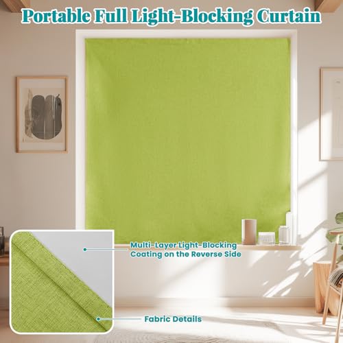 Image of 100% Blackout Self Adhesive Curtains, Black Out Shade for Window, Fabric Temporary Window Coverings Easy to Hang Curtains No Rod Needed, Use for Room, Kitchen, W52 x L60 inch, 1 Panel, Fruit Green