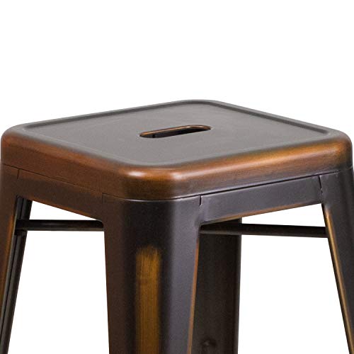Emma + Oliver Commercial Grade 24" H Backless Distressed Copper Metal Indoor-Outdoor Stool #TOP5