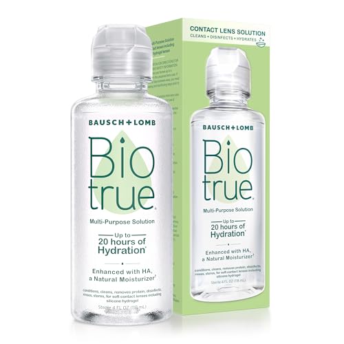 Biotrue Contact Solution, Multi-Purpose Lens Solution for Soft Lenses, Cleans, Disinfects, Removes Protein Build-Up, Dirt & Debris, Hydrates, Stores & Conditions Contacts, 4 Fl Oz (Pack of 1)