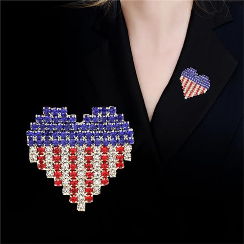 Image of Rhinestone Waving USA Flag Brooch Pin for Men Women Silver Tone Fashion Crystal 4th of July American Patriotic Medal Blue Red Enamel Brooches Dress Accessories Veterans Independence Memorial Day Jewelry