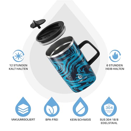 Ideus® Kaffeebecher 470 ml (16 oz), doppelwandige vakuumisolierte Kaffee- und Teetasse aus Edelstahl mit rutschfestem Griff und… – Ansicht 2