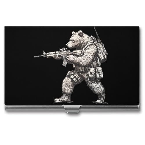 Bear with Gun Business Card Holder Slim Credit Case Pocket Name Case Wallet for Men Women