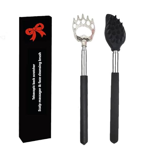 Telescope Back Scratcher 2 Packs Bear Claw Silicone Head Scalp Massager In Metal And Silicone For Itchy Back/Neck/Head/Shoulder/Body Black For Women Men #TOP2