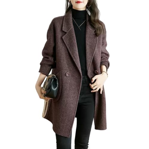 Manteau tweed femme épais veste cachemire hiver style coréen mi-long