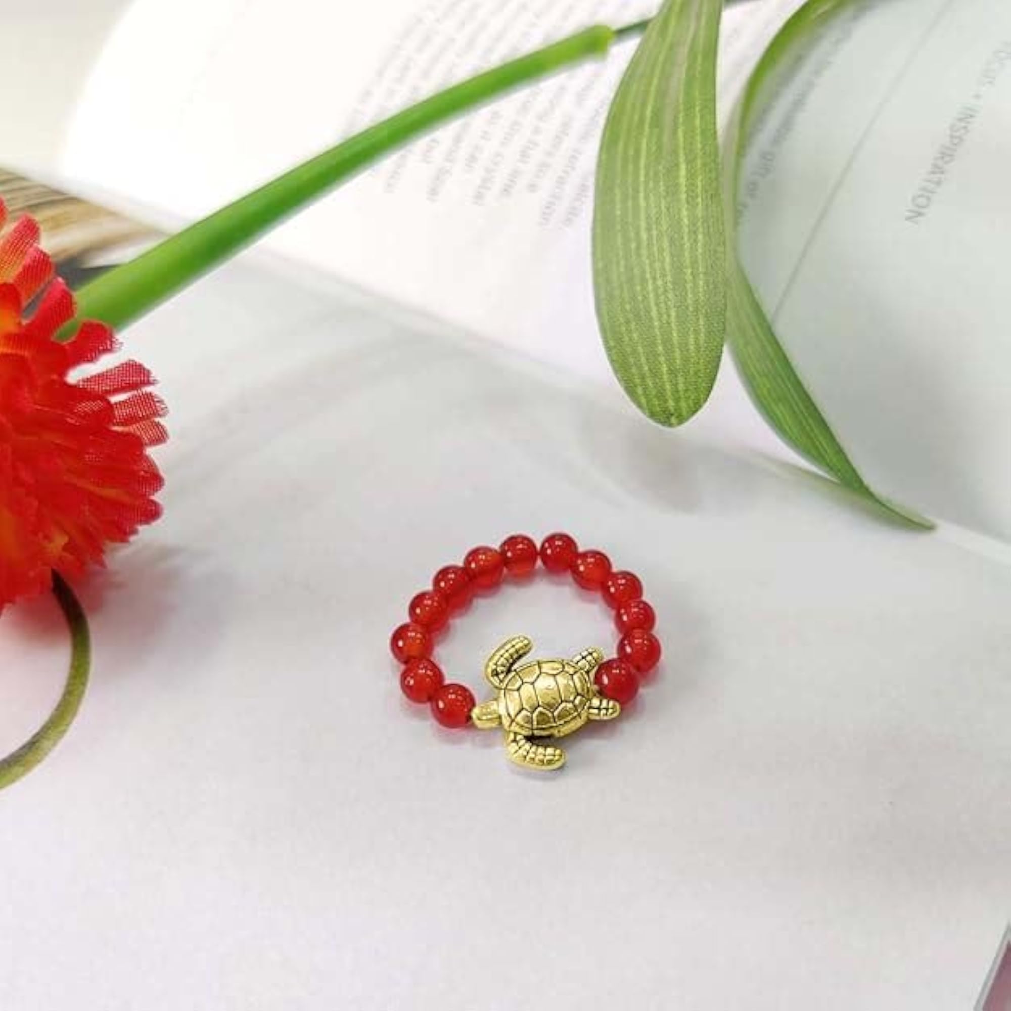 Natural Crystal Turtle Figurine Ring, Healing