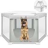 69.3"x69.3"x34.65" Extra Large Dog Playpen Indoor, Tall Puppy Playpen with Removable Roof, Sturdy Fabric Dog Pen for Medium to Large Pets, Spacious Hexagonal Pet Playpen Indoor for Comfort & Security