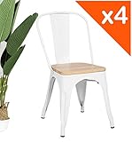  KOSMI.FR - Conjunto de 2 sillas industriales blancas con asiento en madera natural clara