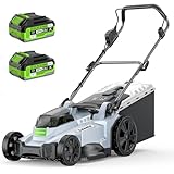 40V Cordless Lawn Mower, Electric Battery Powered 4.0Ah Walk Behind Lawnmower, 17” Cutting Width, 6-Position Height Adjustment, 2-in-1 Mode, for Garden/Patio/Yark - White