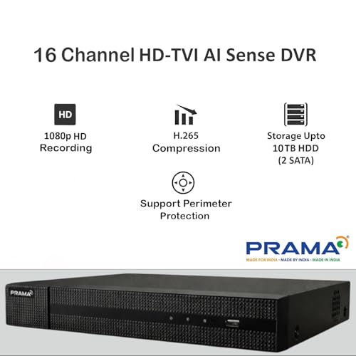 Image of PRAMA PT-DRAS2A16U-K2 HD-TVI AI Sense 16ch 8MP DVR with h-265 Compression, 2 SATA Interface Upto 10TB Capacity for Each Disk.